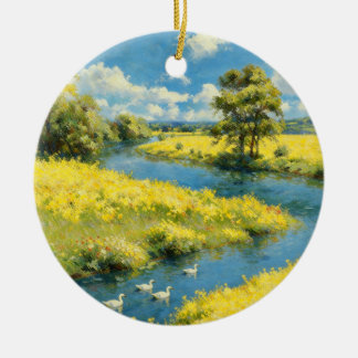 Ornamento De Cerâmica Spring River Yellow Field Ornament