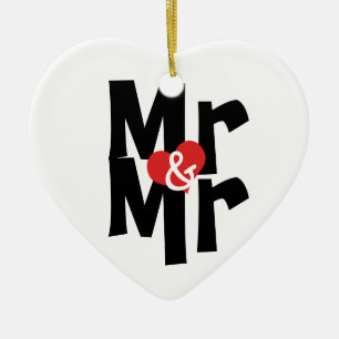 Ornamento De Cerâmica Sr. e Sr. personalizado Bold Font Gay Wedding