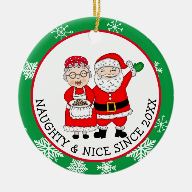 Ornamento De Cerâmica Sr. e Sra. Papai Noel personalizaram o Natal (Frente)