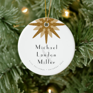 Ornamento De Cerâmica Sr. + Sr. Newlywing 1rua Art Deco Snowflake