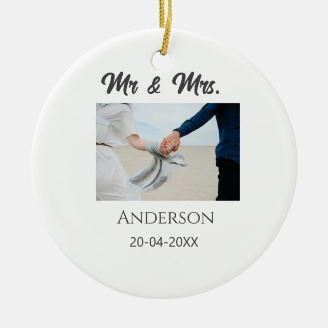 Ornamento De Cerâmica Sr & Sra adicionar nome da família data ano lembra (Frente)