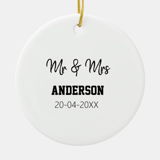 Ornamento De Cerâmica Sr & Sra adicionar sobrenome data ano lembrancinha (Frente)