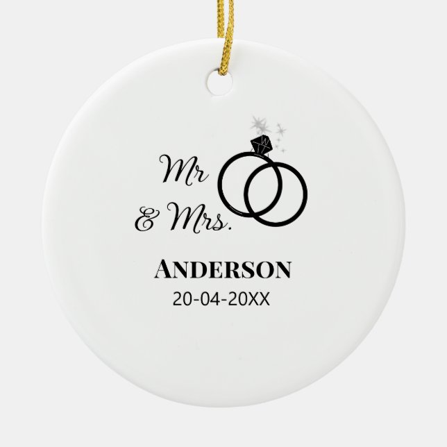 Ornamento De Cerâmica Sr & Sra adicionar sobrenome data ano lembrancinha (Frente)