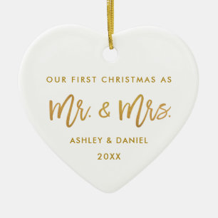 Ornamento De Cerâmica Sr. Sra. do Natal do ouro moderno do roteiro da