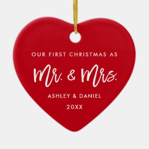 Ornamento De Cerâmica Sr. Sra. do Natal do vermelho moderno do roteiro