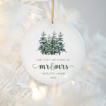 Ornamento De Cerâmica Sr. &Sra. Winter Forest Watercolor Natal<br><div class="desc">Sr. &Sra. Winter Forest Watercolor Ornament Cerâmico</div>
