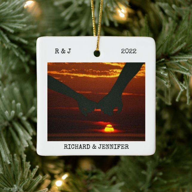 Ornamento De Cerâmica sr. Wedding | Dois Lados 2 Fotografias Moderna (Árvore)