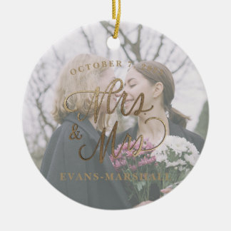 Ornamento De Cerâmica Sra. Foto de Casamento & Sra. Newlywing