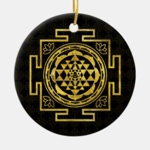 Ornamento De Cerâmica Sri dourado Yantra/Sri Chakra