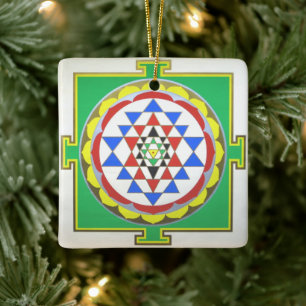 Ornamento De Cerâmica Sri Yantra - Cores Precisas