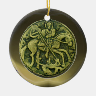 ORNAMENTO DE CERÂMICA ST GEORGE, DRAGÃO /MADONNA E MEDALHÃO DA CRIANÇ