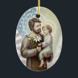Ornamento De Cerâmica St Joseph o protetor<br><div class="desc">Comissão original para uma escola católica,  esta pintura digital de St Joseph com a criança Jesus simboliza St Joseph como o protetor da igreja Católica e invoca sua proteção sobre os Estados Unidos e sobre todas as crianças.</div>