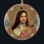 Ornamento De Cerâmica St. Therese do crucifixo infantil dos rosas de<br><div class="desc">Imagem bonita de St. Therese de Lisieux com seus rosas e crucifixo. 
Fundo floral do miosótis.</div>