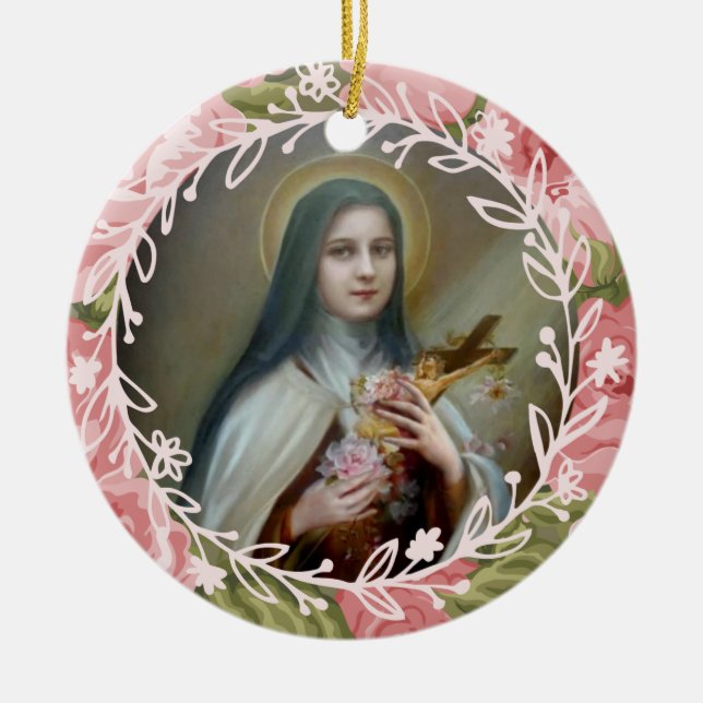Ornamento De Cerâmica St. Therese do crucifixo infantil dos rosas de (Frente)