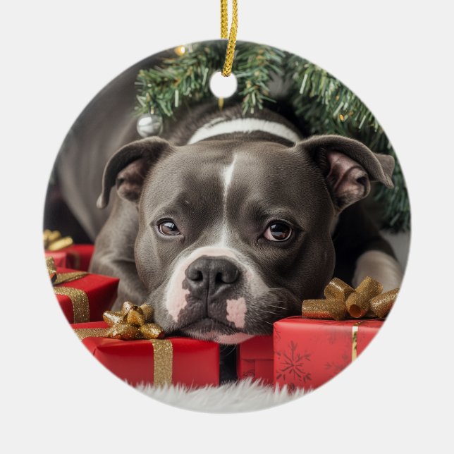 Ornamento De Cerâmica Staffordshire Bull Terrier Christmas (Frente)