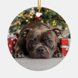 Ornamento De Cerâmica Staffordshire Bull Terrier Christmas