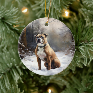 Ornamento De Cerâmica Staffordshire Bull Terrier Deixe Nevar Natal