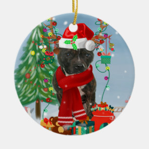 Ornamento De Cerâmica Staffordshire Bull Terrier Dog Snow Christmas