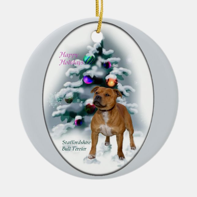 Ornamento De Cerâmica Staffordshire Bull Terrier Natal Gifts (Frente)