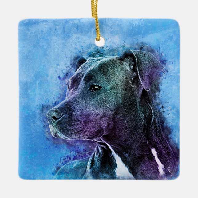 Ornamento De Cerâmica Staffordshire Terrier americano - Amstaff (Frente)