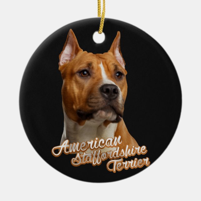 Ornamento De Cerâmica Staffordshire Terrier americano - Amstaff (Frente)