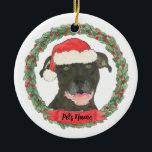 Ornamento De Cerâmica Staffy Preto Personalizado<br><div class="desc">Façam a lista legal este ano com um ornamento personalizado da sua doce equipe de pitbull!</div>