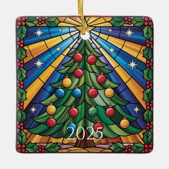 Ornamento De Cerâmica Stained Glass Christmas Tree Design (Frente)