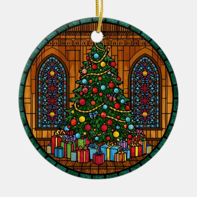 Ornamento De Cerâmica Stained Glass Christmas Tree Magic (Frente)