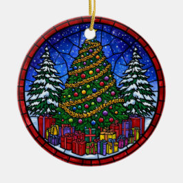 Ornamento De Cerâmica Stained Glass Christmas Tree with Presents
