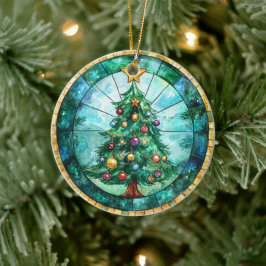 Ornamento De Cerâmica Stained Glass Look Christmas Tree & Star Holiday