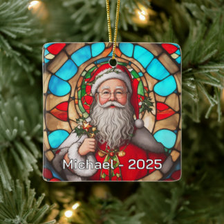 Ornamento De Cerâmica Stained Glass Santa Claus Portrait