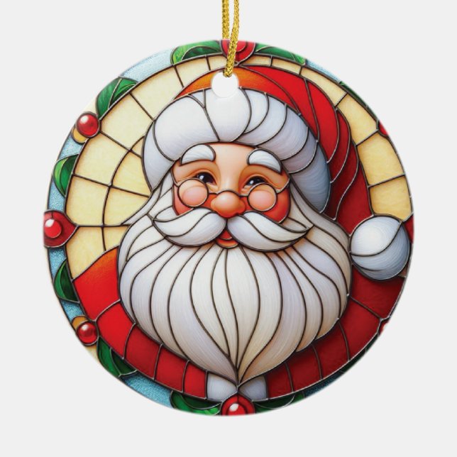 Ornamento De Cerâmica Stained Glass Santa Holiday (Frente)