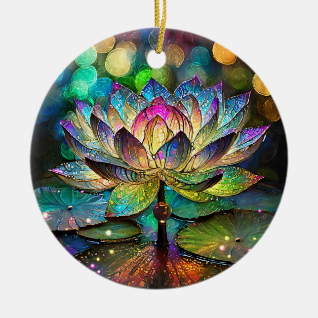 Ornamento De Cerâmica Stained Glass Vibrant Lotus Flower (Frente)