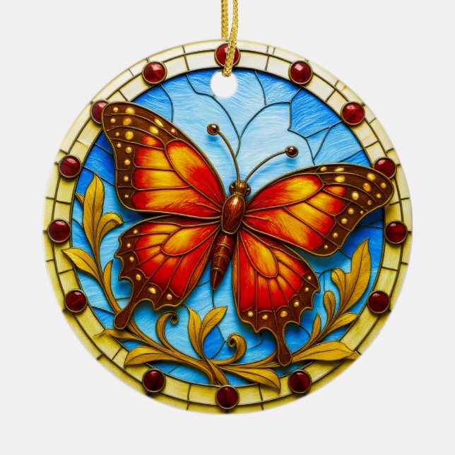 Ornamento De Cerâmica Stained glass window butterfly (Frente)