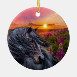 Ornamento De Cerâmica Stallion para Cavalo Negro Selvagem