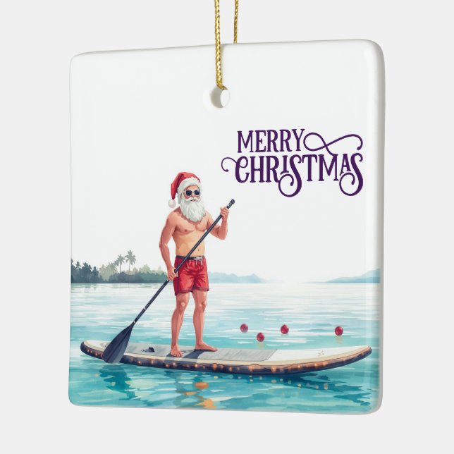 Ornamento De Cerâmica Stand-Up Paddle Santa — Coastal Christmas Holiday (Esquerda)