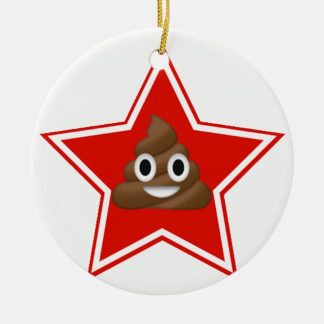 Ornamento De Cerâmica Star Emoji Poo Dble Sided Ornament (Frente)