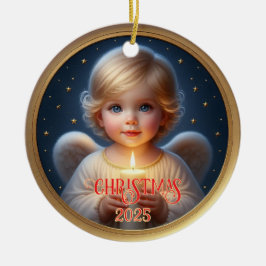 Ornamento De Cerâmica Star-Kissed Angel Child with Candle Ornament