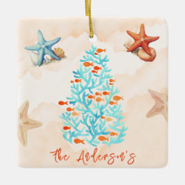 Ornamento De Cerâmica Starfish, com aquarelas, conchas Sandy Beach Natal