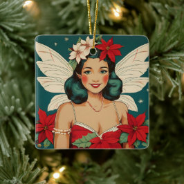 Ornamento De Cerâmica Starlet de Pin-Up de Natal Tropical de Retro