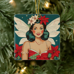 Ornamento De Cerâmica Starlet de Pin-Up de Natal Tropical de Retro