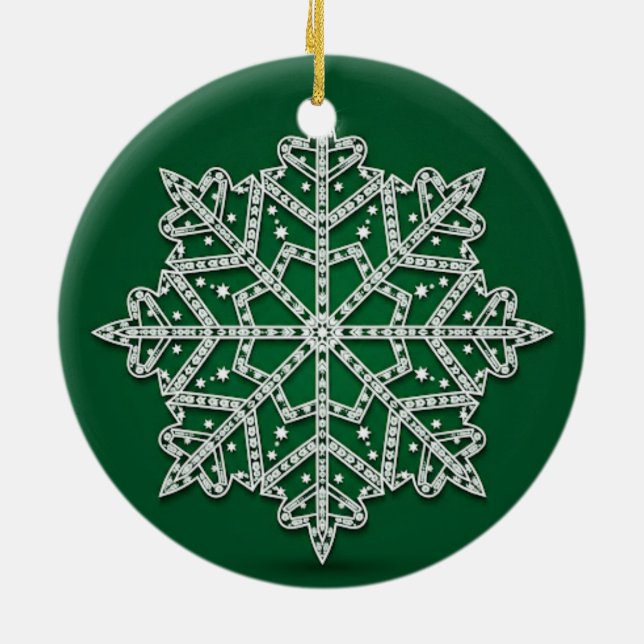 Ornamento De Cerâmica Starlit Evergreen Snowflake — Elegant Ornament (Traseira)