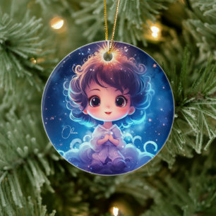 Ornamento De Cerâmica Starry Little Princess Nighttime Girly Personalize