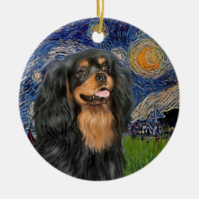 Ornamento De Cerâmica Starry Night - Cavalier (preto/bronzeado) (Frente)