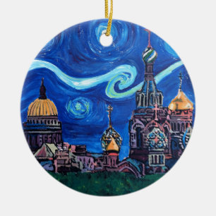 Ornamento De Cerâmica Starry Night em Ruas Petersburgo Rússia