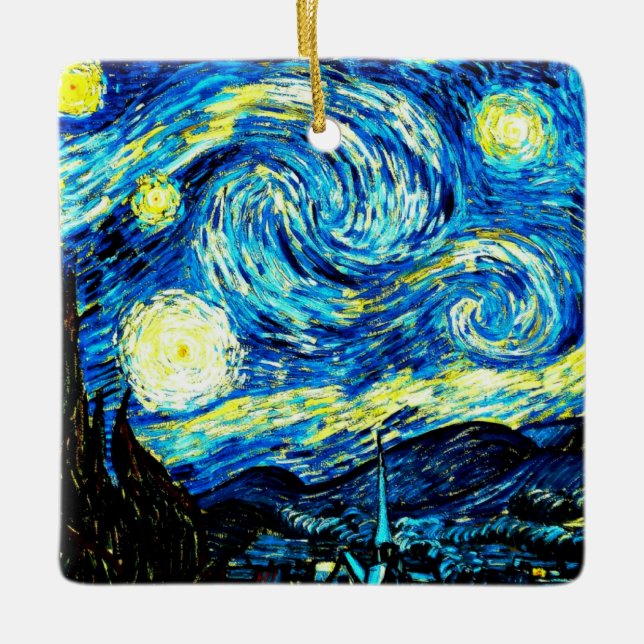 Ornamento De Cerâmica Starry Night, famosa pintura de van Gogh, (Frente)