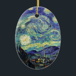 Ornamento De Cerâmica Starry Night por van Gogh<br><div class="desc">Van Gogh era obcecado pelo simbolismo de objetos luminosos e de cor. A lâmpada era um símbolo de calma e segurança. A estrela simbolizou a fé, e a luz gasosa, as realidades humanas. O azul ultramarino profundo era infinito, enquanto o vermelho e o verde expressavam "essas coisas terríveis, as paixões...</div>