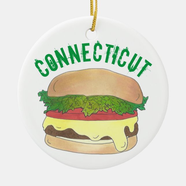 Ornamento De Cerâmica State Pride CT Connecticut Cheese Burger (Frente)