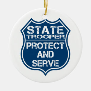 Ornamento De Cerâmica State Trooper Police Badge Protect and Serve