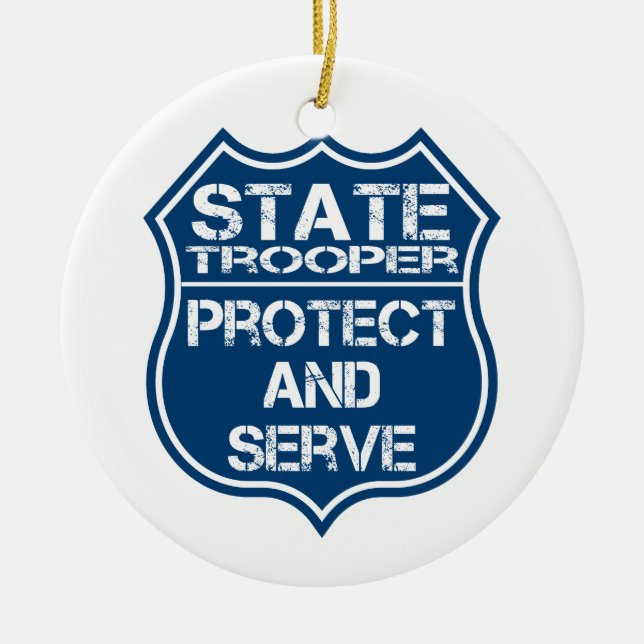 Ornamento De Cerâmica State Trooper Police Badge Protect and Serve (Frente)